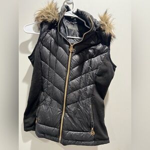 Michael Kors Black Quilted Vest with Fur Trim